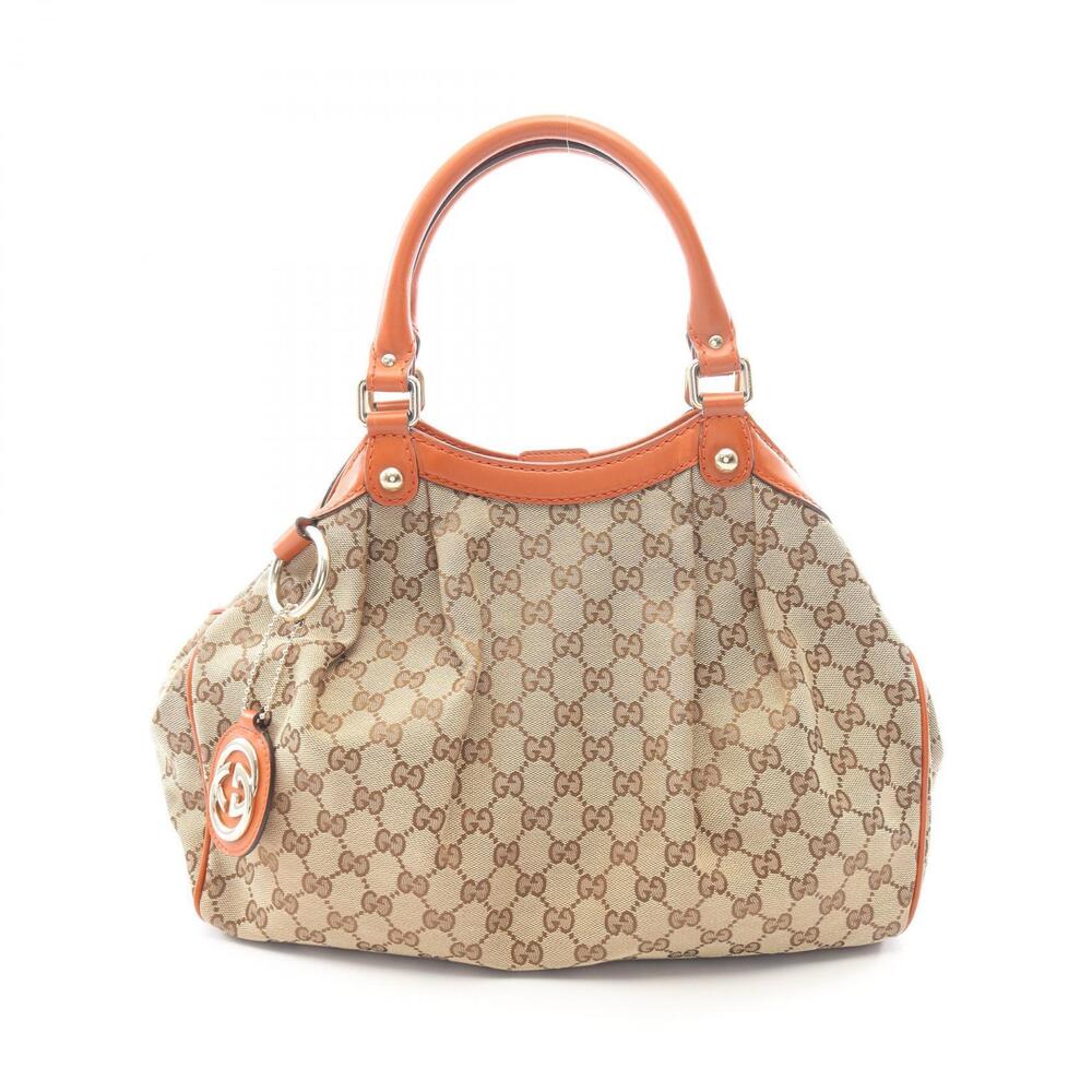 Gucci Sukey Handbag Canvas Leather Beige Cream Orange